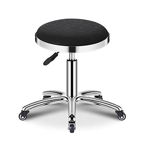 XZSBDXHH Rollhocker Drehhocker Arbeitshocker Bürohocker Hocker mit Rollen Höhenverstellbar 42-57cm 360° Drehbar Sitzhocker Ergonomischer PU Kunstleder Frisierhocker Belastbarkeit 200kg (Black) von XZSBDXHH