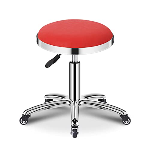 XZSBDXHH Rollhocker Drehhocker Arbeitshocker Bürohocker Hocker mit Rollen Höhenverstellbar 42-57cm 360° Drehbar Sitzhocker Ergonomischer PU Kunstleder Frisierhocker Belastbarkeit 200kg (Red) von XZSBDXHH