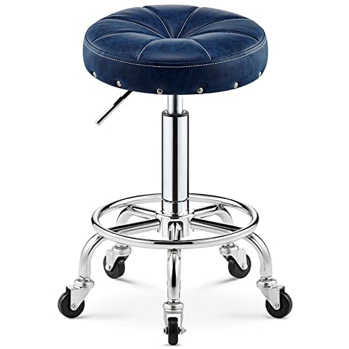 XZSBDXHH Rollhocker Drehhocker Höhenverstellbar 360° Drehbar Arbeitshocker aus Kunstleder Hocker mit Rollen Hydraulische Bürohocker Frisierhocker Sitzhöhe 44-59cm für Tattoo Massage Salon (Blue 1) von XZSBDXHH