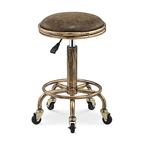 XZSBDXHH Vintage Industrial Drehbar 360° Drehhocker Rollhocker Arbeitshocker PU-Leder Hocker mit 5 Rollen Höhenverstellbar 19.7-25.2in Bürohocker Kosmetikhocker Praxishocker für Spa Salon (B) von XZSBDXHH
