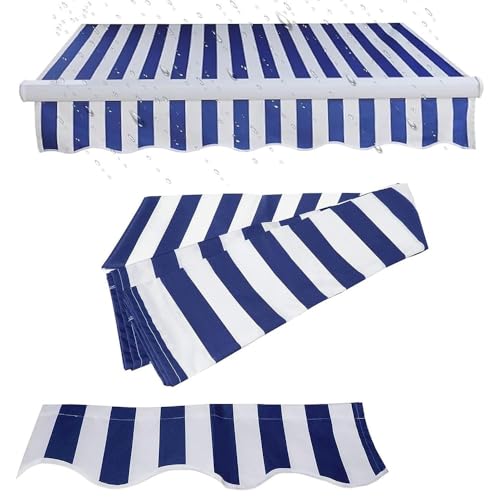 XZSXXAS Markisenstoff Für Einziehbare Klemmmarkise, Außen Markisen Ersatzstoff Aus Polyester, Terrasse Markisenbespannung Balkon Markisentuch(Blue White,4x3.0m/13x10ft) von XZSXXAS