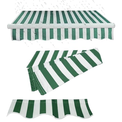 XZSXXAS Markisenstoff Für Einziehbare Klemmmarkise, Außen Markisen Ersatzstoff Aus Polyester, Terrasse Markisenbespannung Balkon Markisentuch(Green White,4x3.0m/13x10ft) von XZSXXAS