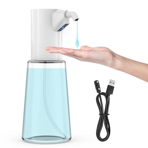 XZUO Automatisch verstellbarer Seifenspender, 4 einstellbare Stufen berührungsloser Sensor-Flüssigseifenspender, 450 ml elektrischer wiederaufladbarer Handseifenspender für das Bad, Küchen von XZUO LIFE