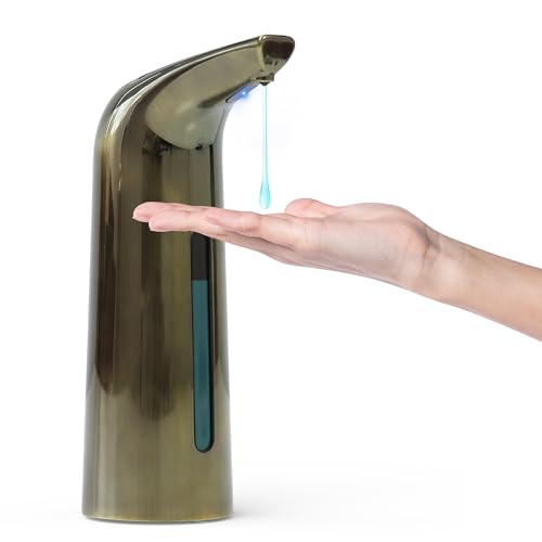 XZUO LIFE Automatischer berührungsloser Seifenspender mit 4 Stufen einstellbar, 400 ml elektrische batteriebetriebene Arbeitsplatte Liquid Seifenspender mit Infrarotsensor B (Bronze) von XZUO LIFE