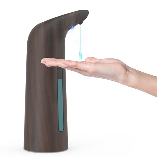 XZUO LIFE Automatischer berührungsloser Seifenspender mit 4 Stufen einstellbar,400 ml elektrische batteriebetriebene Arbeitsplatte Liquid Seifenspender mit Infrarotsensor(Dunkle Holzmaserung) von XZUO LIFE