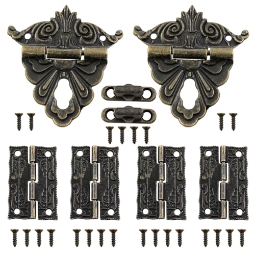 XZW Schnallenschlösser im Retro-Design, Legierung und gravierte lackierte Scharniersets, geeignet zum Dekorieren von Möbeln, Schmuckkästchen usw. im Retro-Stil, 2 Sets von XZW