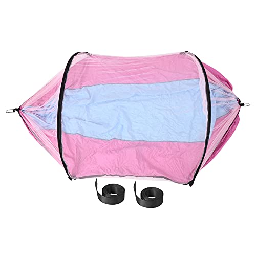 Hängematte Mit Moskitonetz, Outdoor Falthängematte, 260x140cm, Leicht Und Stabil - Anti - Rollover Design, Robustes 210T Nylon, Ideal Für Camping Und Backpacking (Hellblau und Rosa) von XZXCVN