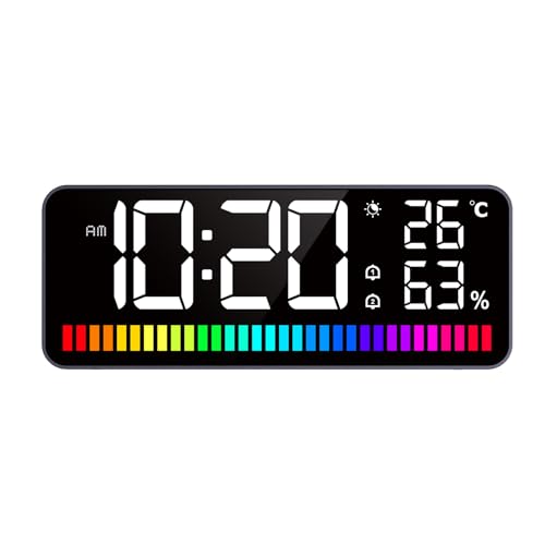 XZXCVN LED Alarm Clock mit Großer Anzeige, Digitaluhr, Temperatur und Luftfeuchtigkeit, Dual Wecker und Schlummerfunktion - USB Alarm Big Clock, Rhythm Light Bar für Schlafzimmer von XZXCVN