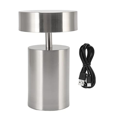 XZXCVN LED Schreibtischlampe Metall Wiederaufladbar 3 Farbtemperaturen Stufenlos Dimmbar Weiches Licht Augenschutz (Silber) von XZXCVN