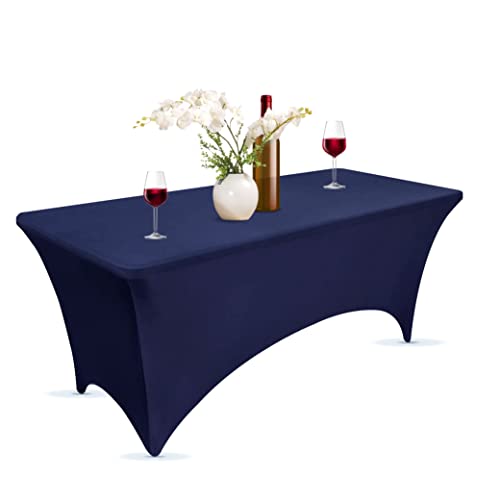 Xabono Tischdecke für Partys und Feiern, 1,8 m, Tischdecke für Partys, Spandex, Jubiläums-Tischdecken für rechteckige Tische, passende Tischdecken für 1,8 m große Tische (1,8 m, blau) von Xabono