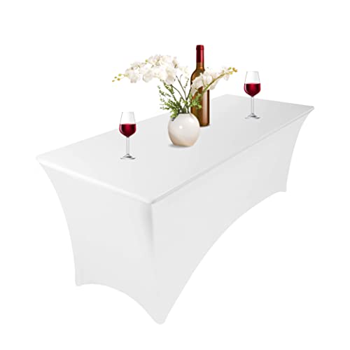 Xabono Tischdecke für Partys und Feiern, 122 cm, Tischdecke für Partys, Spandex, Jubiläums-Tischdecken für rechteckige Tische, passende Tischdecken für 1,8 m große Tische (122 cm, Weiß) von Xabono