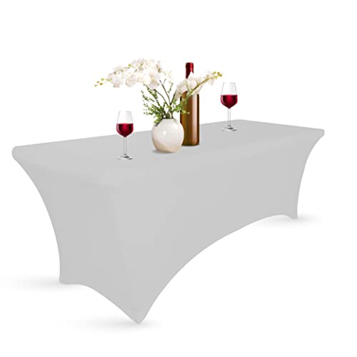 Xabono Tischdecke für Partys und Feiern, 122 cm, Tischdecke für Partys, Spandex, Jubiläumstischdecken für rechteckige Tische, passende Tischdecken für 1,8 m große Tische (122 cm, grau) von Xabono