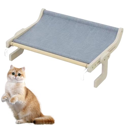 Katzenfensterliege, Große Sitzfläche zum Aufhängen drinnen, Hängematte mit Holz- & Metallgestell, Werkzeuglose Montage, Waschbares Kissen (Blue) von Xafrstyu