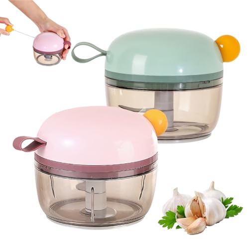 Mini Knoblauchhacker 2er-Set, 200ml Manueller Hand-Lebensmittelhacker mit Silikongriff & Magnetischen Edelstahlklingen, Kompakter Zwiebelzerkleinerer (2) von Xafrstyu