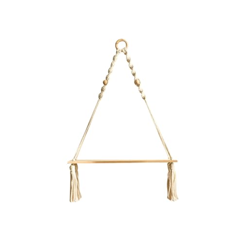 Xafrstyu Boho Makramee Holz Hängeregal - Handgefertigter Rustikaler Pflanzenständer, Wandmontierter Blumentopfhalter, Schwebendes Aufbewahrungsregal (M) von Xafrstyu