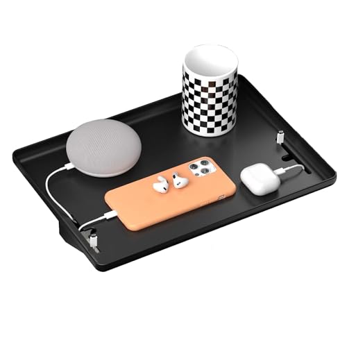 Xafrstyu Nachttisch für Bett, Betttablett Schwebend, Tablett, Bettablage zum Einhängen, College-Schlafsaal, Unverzichtbarer Tisch-Caddy mit Becher- und Kabelhalter für Schlafzimmer (Schwarz) von Xafrstyu