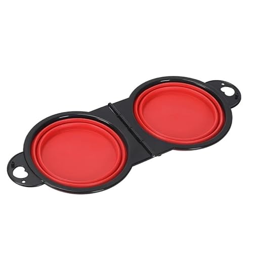 2-in-1 faltbarer Doppel-Futternapf, Mini-Wassernapf für Hunde und Katzen, offen, tragbar, Reise-Set, Hundezubehör (rot) von Xailry