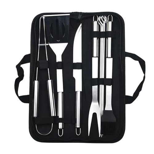 9-teiliges tragbares Grillwerkzeug-Set mit Stoff-Aufbewahrungstasche, Outdoor-Grill-Set, Grill-Set, Spatel, Clip, Spieß, Grillwerkzeuge (9-teiliges Set) von Xailry