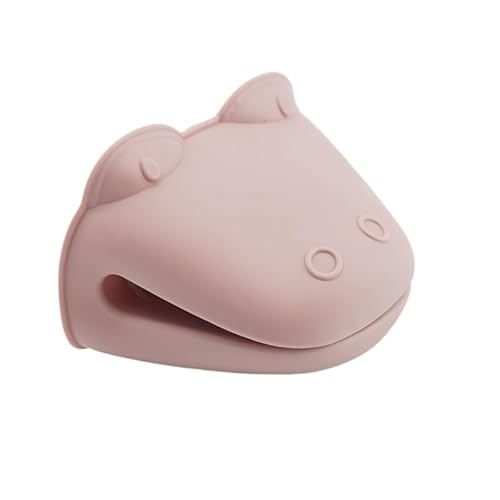 Cartoon-Silikonhandschuhe, Verbrühungsschutz, hitzebeständig, Tablett, Topf, Schüssel, Küche, Grill, Halter, Handschuhe, Clip (Rosa) von Xailry