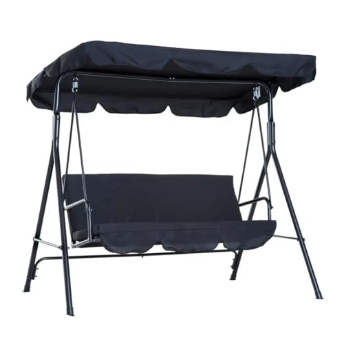 Ersatz-Schaukel- und Sitzbezug-Set für 2-Sitzer-Gartenschaukelstühle, wasserdichtes Polyester-Outdoor-Schaukel-Dach und Bank-Kissenbezug, 142 x 120 x 18 cm, Grün (Schwarz, 164 x 114 x 15 cm) von Xailry