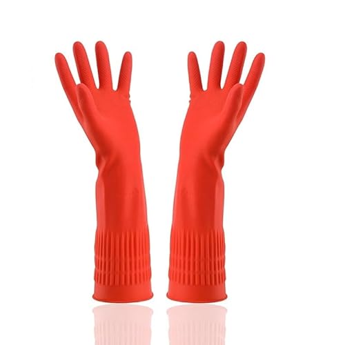 Flexible, bequeme Gummi-Reinigungshandschuhe, rot, für Damen, lange Waschen, Badezimmer, Reinigung, Küchenzubehör (S) von Xailry