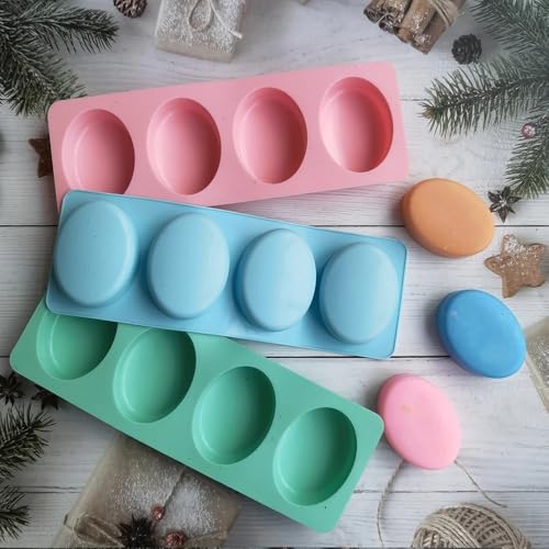 Silikon-Seifenform mit 4 Löchern, oval, rund, quadratisch, DIY-Seifenherstellung, Wachs, Kerzen, Kuchen, Werkzeuge, hausgemachte Form, Dekoration (oval - 013grün) von Xailry