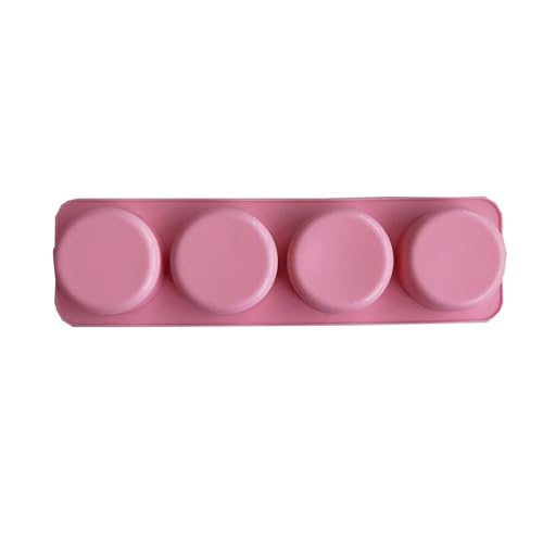 Silikon-Seifenform mit 4 Löchern, oval, rund, quadratisch, DIY-Seifenherstellung, Wachs, Kerzen, Kuchen, Werkzeuge, hausgemachte Form, Dekoration (rund, 011 Pink) von Xailry