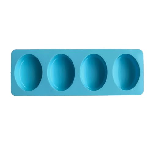 Silikonform mit 4 Löchern, oval, rund, quadratisch, für Seife, Wachs, Kerzen, Kuchen, Werkzeuge, hausgemachte Form, Dekoration (oval - 012blau) von Xailry