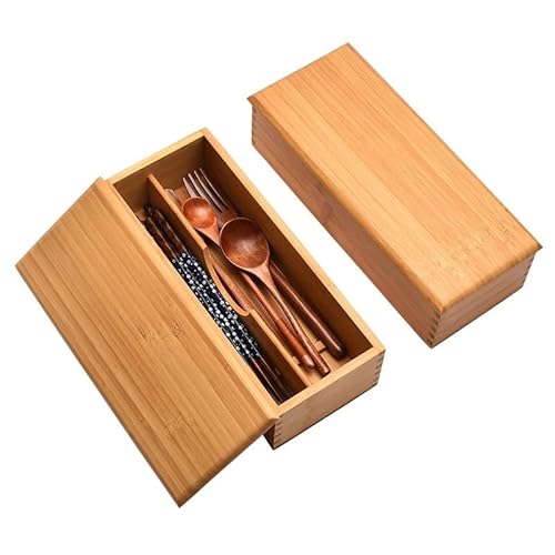Xailry Besteck-Aufbewahrungsbox, Küchenutensilienhalter, Besteck-Organizer, Holzschubladen, Stäbchen, Behälter, Deckel, Bambus-Reisebecher von Xailry