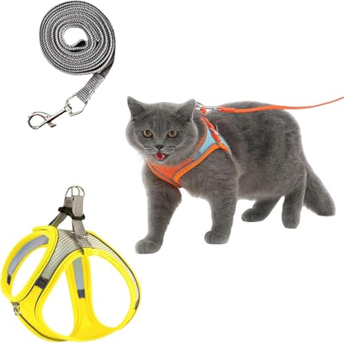 Serenosolee CatVenturPro | Bequemes Katzengeschirr & Hundegeschirr Set – Verstellbares No-Pull Brustgeschirr für Kleine Hunde & Katzen, Ideal für Spaziergänge und Training (Gelb,M) von Xalveria