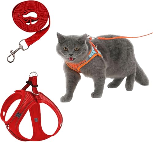 Serenosolee CatVenturPro | Bequemes Katzengeschirr & Hundegeschirr Set – Verstellbares No-Pull Brustgeschirr für Kleine Hunde & Katzen, Ideal für Spaziergänge und Training (Rot,XXS) von Xalveria