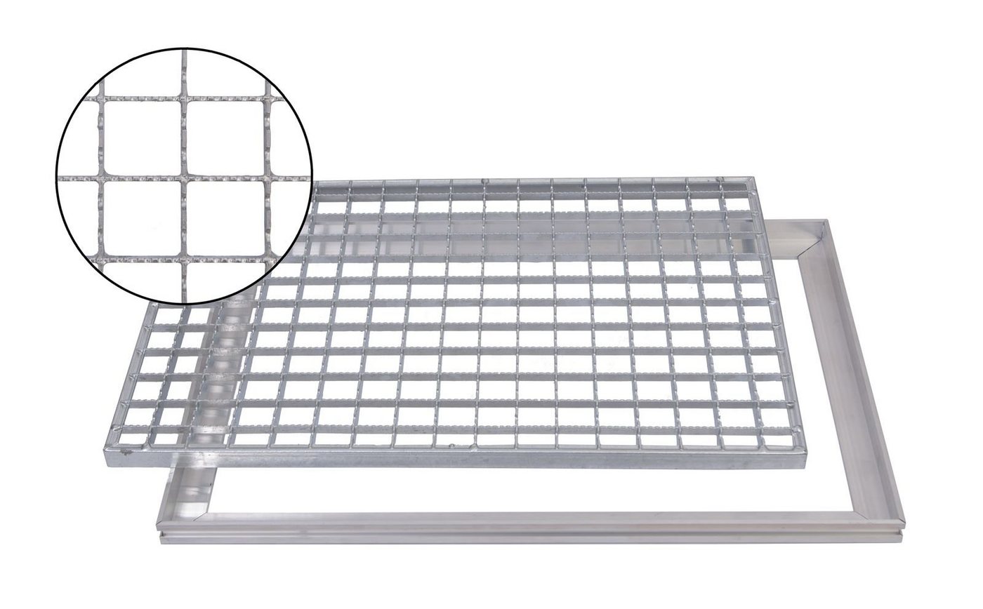 Fußmatte Gleitschutz Gitterrost 60x40cm Maschenrost 30/30 mit ACO ALU Einbaurahmen Zarge Schuhabstreifer, Xanie, rechteckig, Höhe: 26 mm, geeignet für den Innenbereich und Außenbereich von Xanie