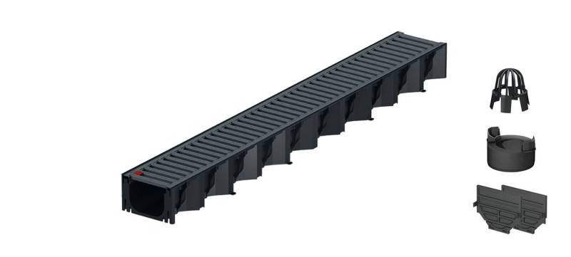 ACO Severin Ahlmann GmbH & Co. KG Entwässerungsrinne 1m Hexaline 2.0 Entwässerungsrinne + Stegrost anthrazit + Ablauf, 6-St., vertikaler Ablauf, Rost Stahl verzinkt (pulverbeschichtet) von ACO Severin Ahlmann GmbH & Co. KG