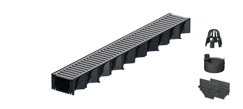 ACO Severin Ahlmann GmbH & Co. KG Entwässerungsrinne 1m Hexaline 2.0 Entwässerungsrinne + Stegrost verzinkt + Ablauf, 6-St., vertikaler Ablauf, Rost Stahl verzinkt von ACO Severin Ahlmann GmbH & Co. KG