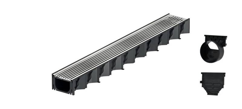 ACO Severin Ahlmann GmbH & Co. KG Entwässerungsrinne 1m Hexaline Entwässerungsrinne + Längsstab Rost Edelstahl + Ablauf, 6-St., horizontaler Ablauf, Längstabrost Edelstahl von ACO Severin Ahlmann GmbH & Co. KG