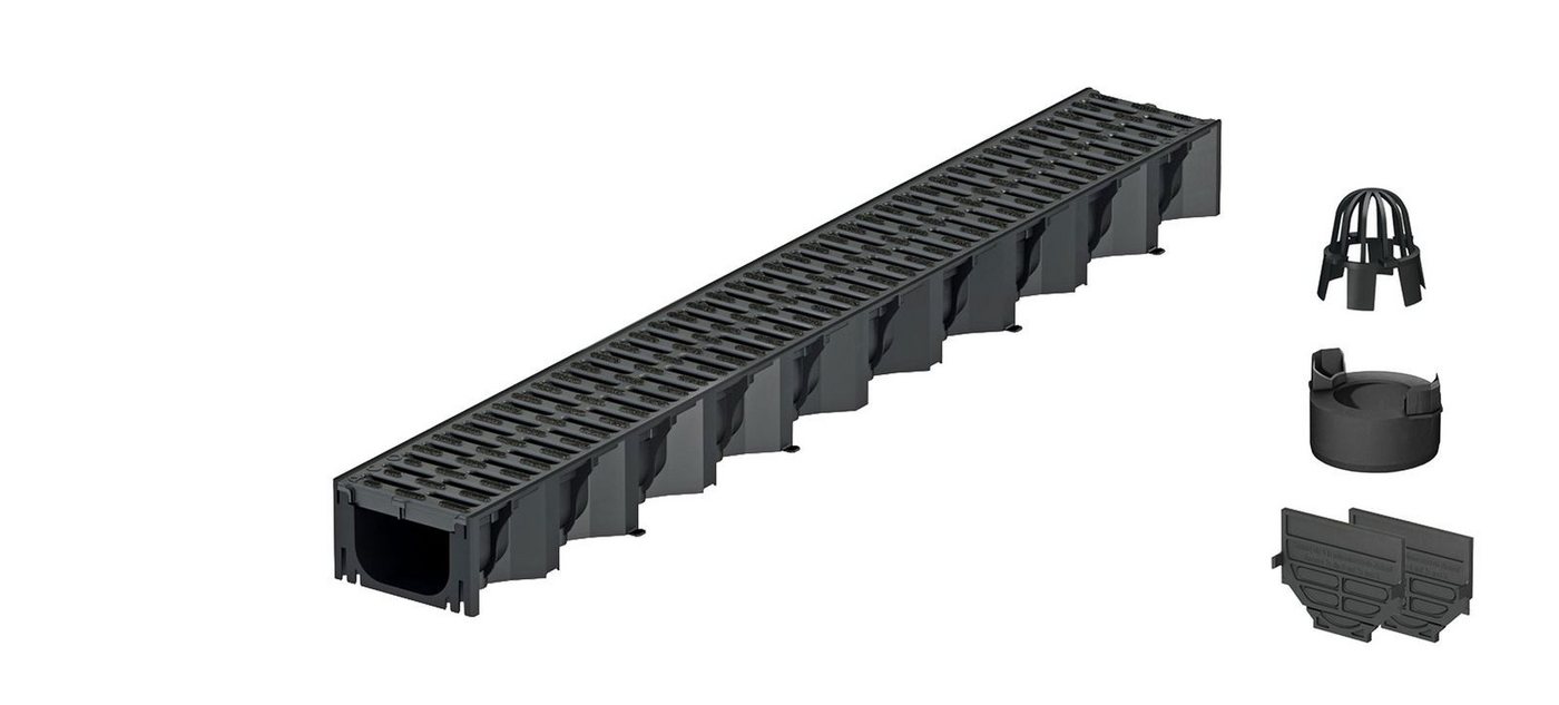 ACO Severin Ahlmann GmbH & Co. KG Entwässerungsrinne 1m Hexaline 2.0 Entwässerungsrinne + Stegrost Microgrip + Ablauf, 6-St., vertikaler Ablauf, Kunststoff Stegrost mit rutschhemmender Struktur von ACO Severin Ahlmann GmbH & Co. KG
