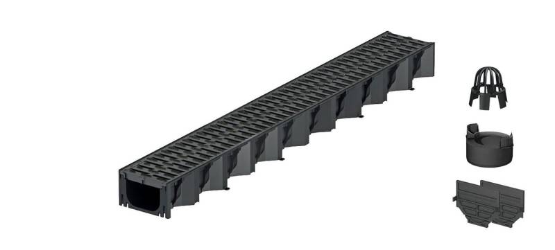 ACO Severin Ahlmann GmbH & Co. KG Entwässerungsrinne 1m Hexaline 2.0 Entwässerungsrinne + Stegrost Microgrip + Ablauf, 6-St., vertikaler Ablauf, Kunststoff Stegrost mit rutschhemmender Struktur von ACO Severin Ahlmann GmbH & Co. KG