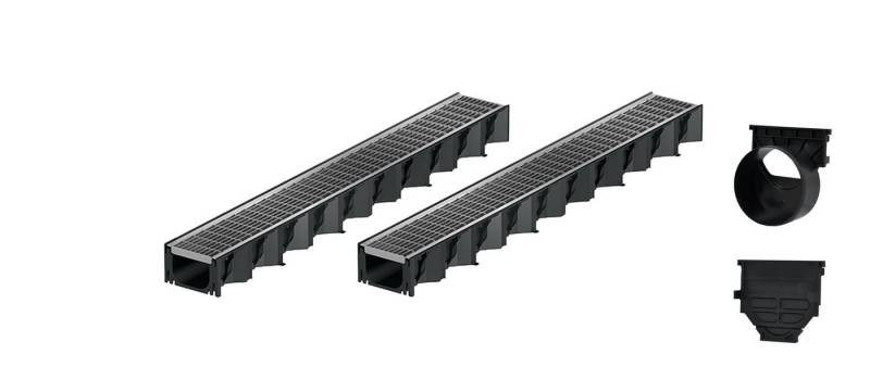 ACO Severin Ahlmann GmbH & Co. KG Entwässerungsrinne 2x1m Hexaline 2.0 Entwässerungsrinne + Maschenrost verzinkt + Ablauf, 8-St., horizontaler Ablauf, Maschenrost Stahl verzinkt von ACO Severin Ahlmann GmbH & Co. KG