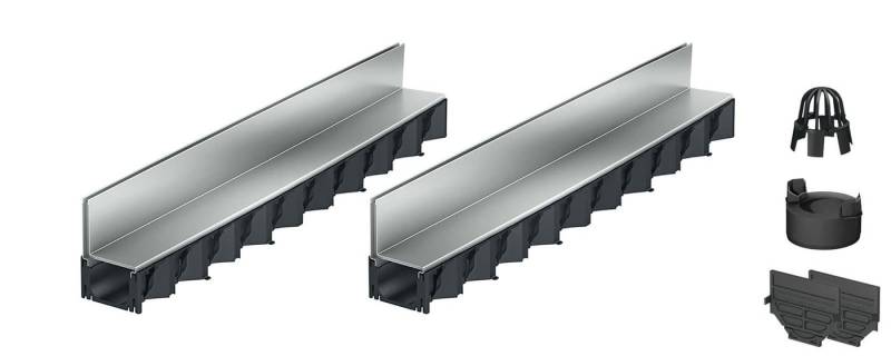 ACO Severin Ahlmann GmbH & Co. KG Entwässerungsrinne 2x1m Hexaline Entwässerungsrinne + Schlitzaufsatz verzinkt + Ablauf, 8-St., vertikaler Ablauf, Schlitzaufsatzrinne Stahl verzinkt von ACO Severin Ahlmann GmbH & Co. KG