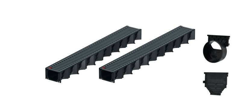ACO Severin Ahlmann GmbH & Co. KG Entwässerungsrinne 2x1m Hexaline 2.0 Entwässerungsrinne + Stegrost anthrazit + Ablauf, 6-St., horizontaler Ablauf, Rost Stahl verzinkt (pulverbeschichtet) von ACO Severin Ahlmann GmbH & Co. KG