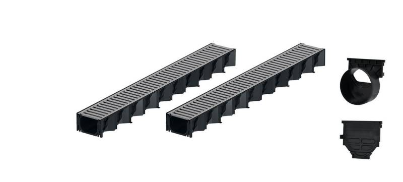 ACO Severin Ahlmann GmbH & Co. KG Entwässerungsrinne 2x1m Hexaline 2.0 Entwässerungsrinne + Stegrost verzinkt + Ablauf, 6-St., horizontaler Ablauf, Rost Stahl verzinkt von ACO Severin Ahlmann GmbH & Co. KG