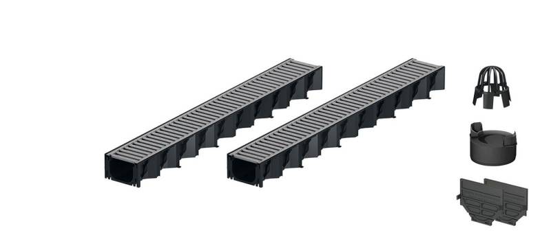 ACO Severin Ahlmann GmbH & Co. KG Entwässerungsrinne 2x1m Hexaline 2.0 Entwässerungsrinne + Stegrost verzinkt + Ablauf, 8-St., vertikaler Ablauf, Rost Stahl verzinkt von ACO Severin Ahlmann GmbH & Co. KG