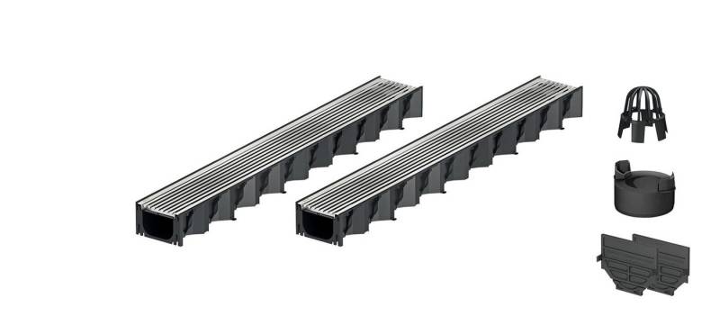 ACO Severin Ahlmann GmbH & Co. KG Entwässerungsrinne 2x1m Hexaline Entwässerungsrinne + Längsstab Rost Edelstahl + Ablauf, 6-St., Vertikaler Ablauf, Längstabrost Edelstahl von ACO Severin Ahlmann GmbH & Co. KG