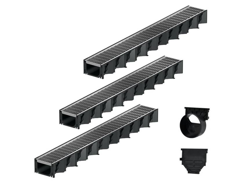 ACO Severin Ahlmann GmbH & Co. KG Entwässerungsrinne 3x1m Hexaline 2.0 Entwässerungsrinne + Maschenrost verzinkt + Ablauf, 10-St., horizontaler Ablauf, Maschenrost Stahl verzinkt von ACO Severin Ahlmann GmbH & Co. KG