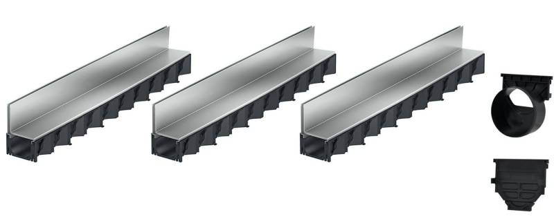 ACO Severin Ahlmann GmbH & Co. KG Entwässerungsrinne 3x1m Hexaline Entwässerungsrinne + Schlitzaufsatz verzinkt + Ablauf, 8-St., horizontaler Ablauf, Schlitzaufsatzrinne Stahl verzinkt von ACO Severin Ahlmann GmbH & Co. KG