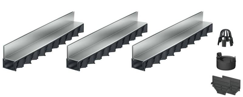 ACO Severin Ahlmann GmbH & Co. KG Entwässerungsrinne 3x1m Hexaline Entwässerungsrinne + Schlitzaufsatz verzinkt + Ablauf, 10-St., vertikaler Ablauf, Schlitzaufsatzrinne Stahl verzinkt von ACO Severin Ahlmann GmbH & Co. KG