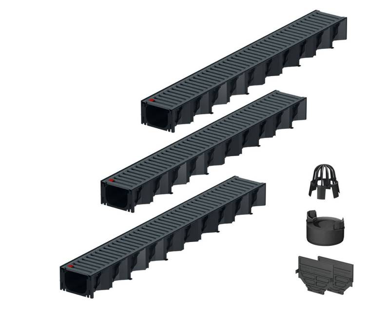 ACO Severin Ahlmann GmbH & Co. KG Entwässerungsrinne 3x1m Hexaline 2.0 Entwässerungsrinne + Stegrost anthrazit + Ablauf, 10-St., vertikaler Ablauf, Rost Stahl verzinkt (pulverbeschichtet) von ACO Severin Ahlmann GmbH & Co. KG