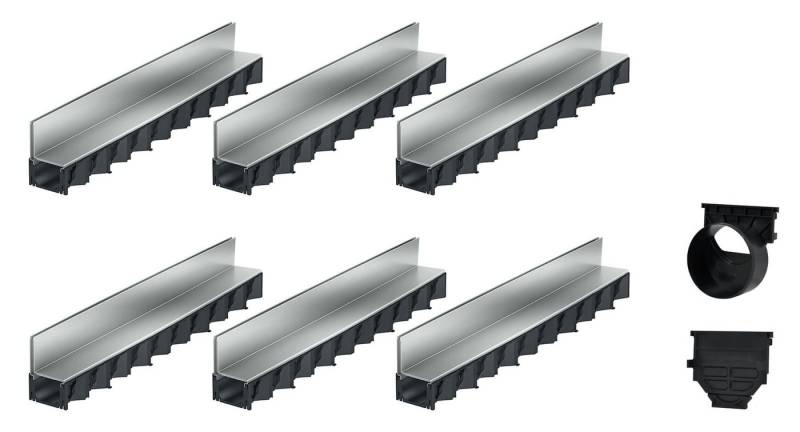 ACO Severin Ahlmann GmbH & Co. KG Entwässerungsrinne 6x1m Hexaline Entwässerungsrinne + Schlitzaufsatz verzinkt + Ablauf, 14-St., horizontaler Ablauf, Schlitzaufsatzrinne Stahl verzinkt von ACO Severin Ahlmann GmbH & Co. KG