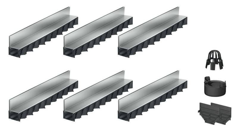 ACO Severin Ahlmann GmbH & Co. KG Entwässerungsrinne 6x1m Hexaline Entwässerungsrinne + Schlitzaufsatz verzinkt + Ablauf, 16-St., vertikaler Ablauf, Schlitzaufsatzrinne Stahl verzinkt von ACO Severin Ahlmann GmbH & Co. KG