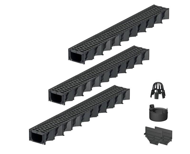 ACO Severin Ahlmann GmbH & Co. KG Entwässerungsrinne 3x1m Hexaline 2.0 Entwässerungsrinne + Stegrost Microgrip + Ablauf, 10-St., vertikaler Ablauf, Kunststoff Stegrost mit rutschhemmender Struktur von ACO Severin Ahlmann GmbH & Co. KG